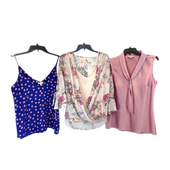BUNDLE TAHARI LUXOLOGY LILY WHITE Satin Floral Polka Dot Blue Pink Cream Small - Picture 1 of 13